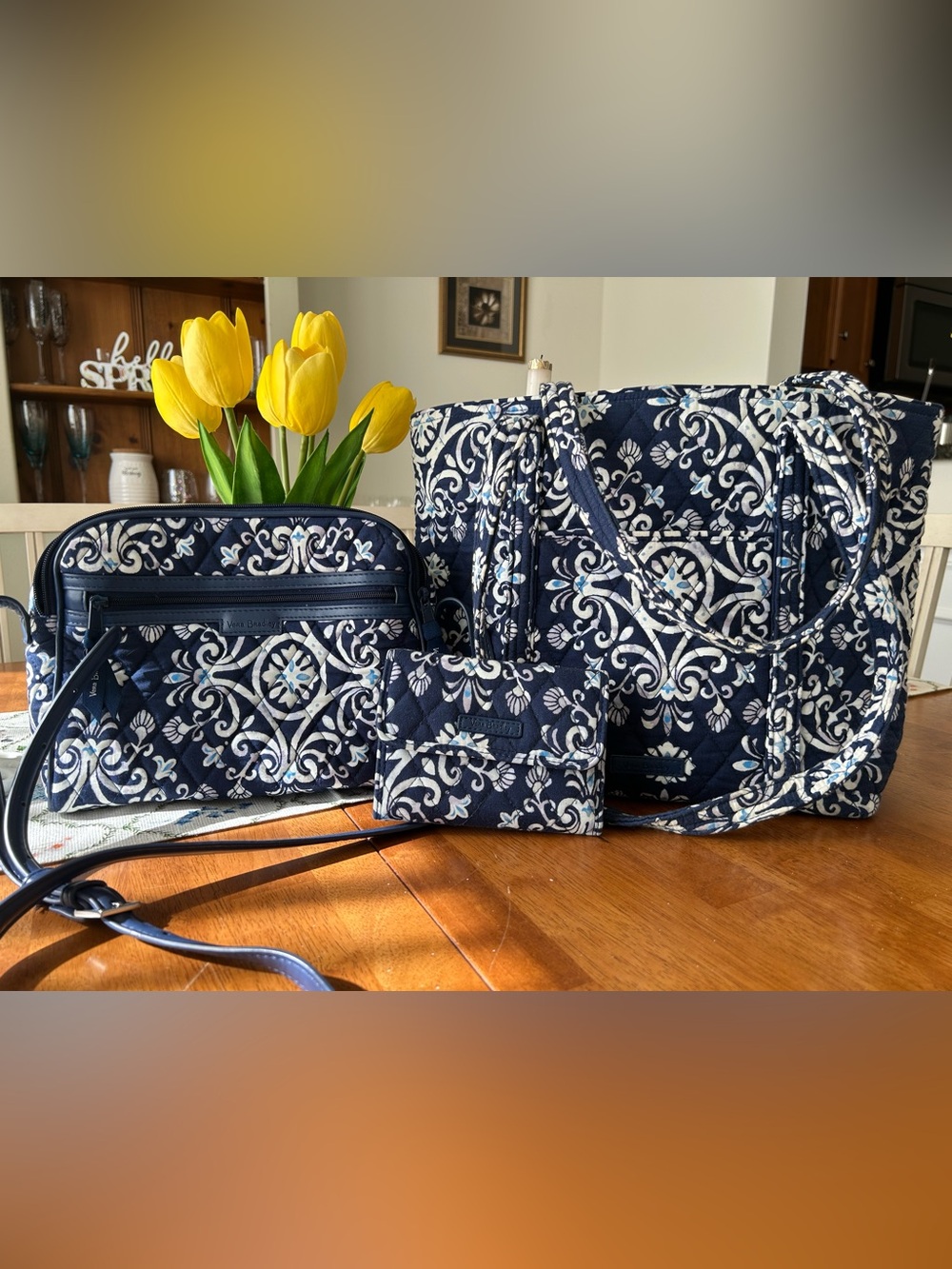 Vera Bradley Navy Blue and White Quilted Shoulder Bag Set